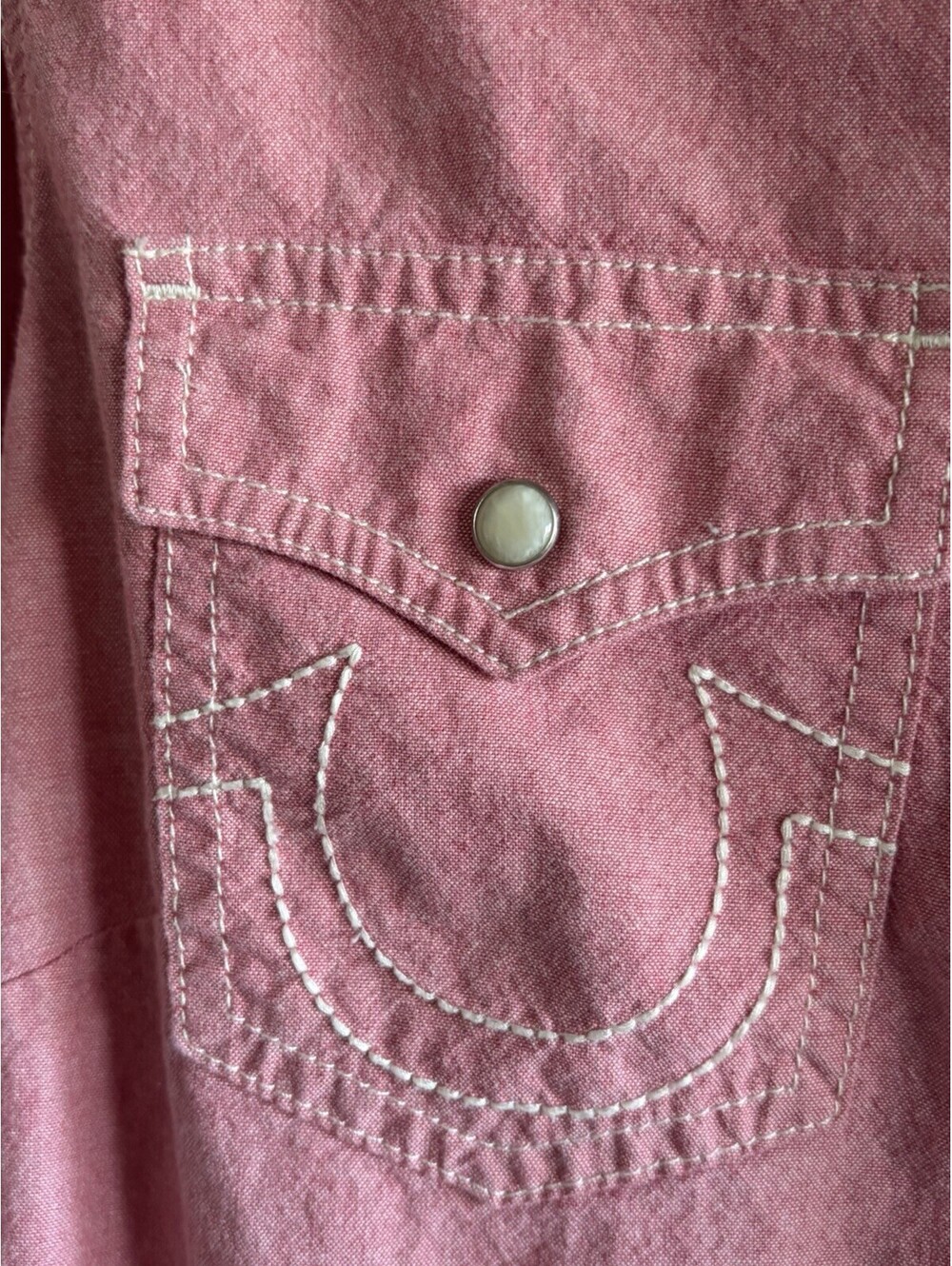 True Religion Women’s Pink Pearl Snap Western Shirt Large 100% Cotton LS - Picture 4 of 7